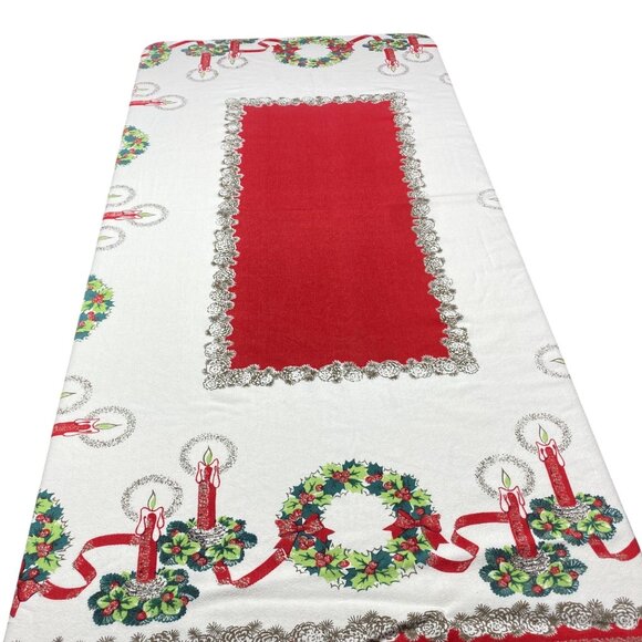 Vintage Christmas Tablecloth With Candles & Wreaths 56" x 48" Holiday Decor - Picture 4 of 13
